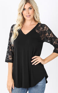 Black Lace Sleeve V-Neck Tunic