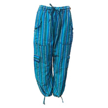 Load image into Gallery viewer, Turquoise stripe cotton lounge pants 
