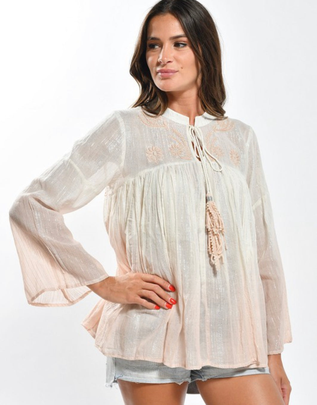 Nude Tunic with Silver Stripe