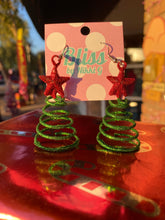 Load image into Gallery viewer, Glitter Swirl Christmas Tree Earrings
