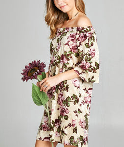 Sandy Floral Off Shoulder Velvet Dress