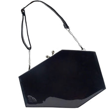 Load image into Gallery viewer, Patent Black Skull Kisslock Deluxe Coffin Handbag
