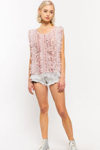 Load image into Gallery viewer, Pink Sleeveless Wide Pleat Lace Ruffle Trim Top

