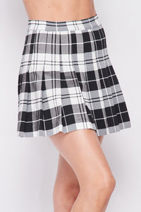 Black and White Plaid Pleated Mini Skirt