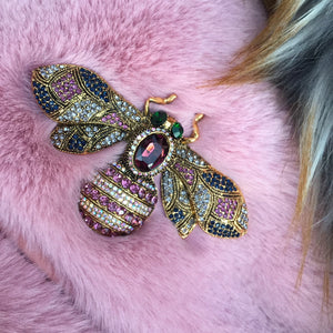 Crystal Pink and blue Bee brooch
