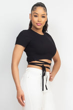 Load image into Gallery viewer, Black Waist Tied Ribbon Top

