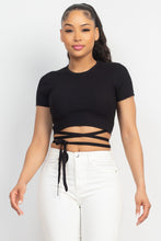 Load image into Gallery viewer, Black Waist Tied Ribbon Top
