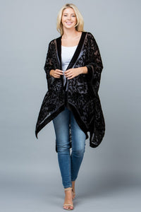 Black Floral Velvet Burnout Kimono