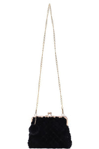 Black Fuzzy Quilted Kisslock Purse