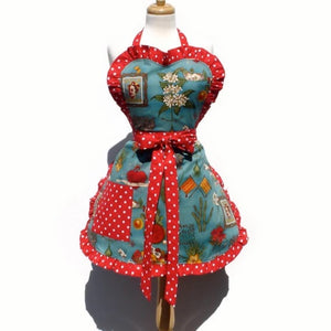 Frida Red and Blue Ladies Apron
