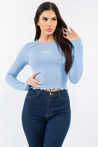 Blue Angel Embroidered Long Sleeved Crop Top