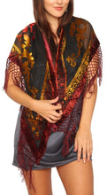 Load image into Gallery viewer, Carpo Burgundy and Gold Velvet Floral Burnout Triangle Shawl
