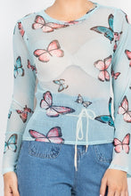 Load image into Gallery viewer, Dusty Blue Mesh Butterfly Long Sleeve Top
