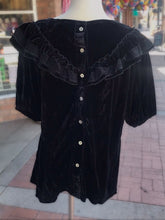 Load image into Gallery viewer, Black Velvet and Lace Ruffle V Top

