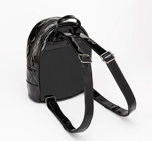 Black Glitter Quilted Frankenstein Studded Mini Backpack