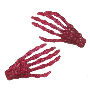 Pink Glitter Skeletal Hand Hair Clips