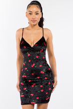 Load image into Gallery viewer, Cherry Print Velvet Mini Dress
