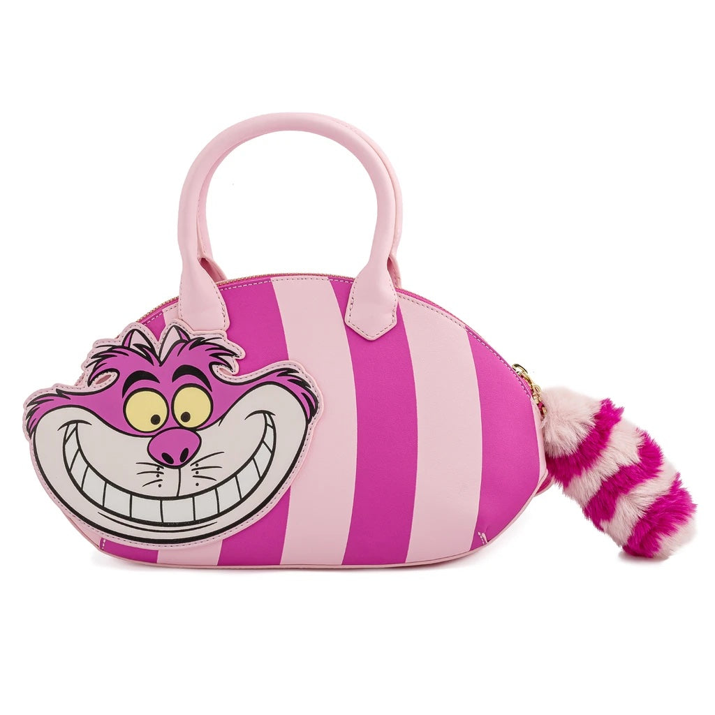 Disney Alice In Wonderland Cheshire Cat Applique Crossbody Purse with Fluffy Tail