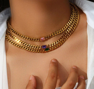 Aqua Baguette Stone Cuban Link Chain Necklace
