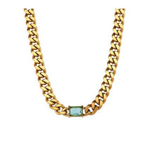 Load image into Gallery viewer, Aqua Baguette Stone Cuban Link Chain Necklace
