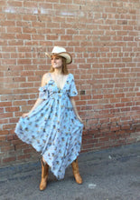 Load image into Gallery viewer, Light Blue with Yellow Flowers Asymmetrical Maxi Dress
