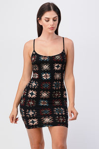 Crochet Print Mini Tank Dress