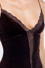 Load image into Gallery viewer, Black Front Lace Detail Velvet Mini Dress
