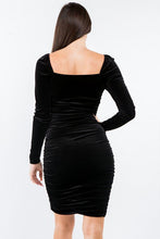 Load image into Gallery viewer, Black Long Sleeved Ruched Velvet Mini Dress
