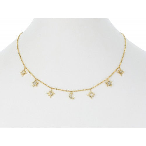 Delicate Pave Moon and Star Charms Necklace- More finishes available!
