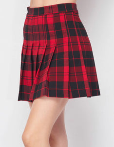 Red Plaid Pleated Mini Skirt