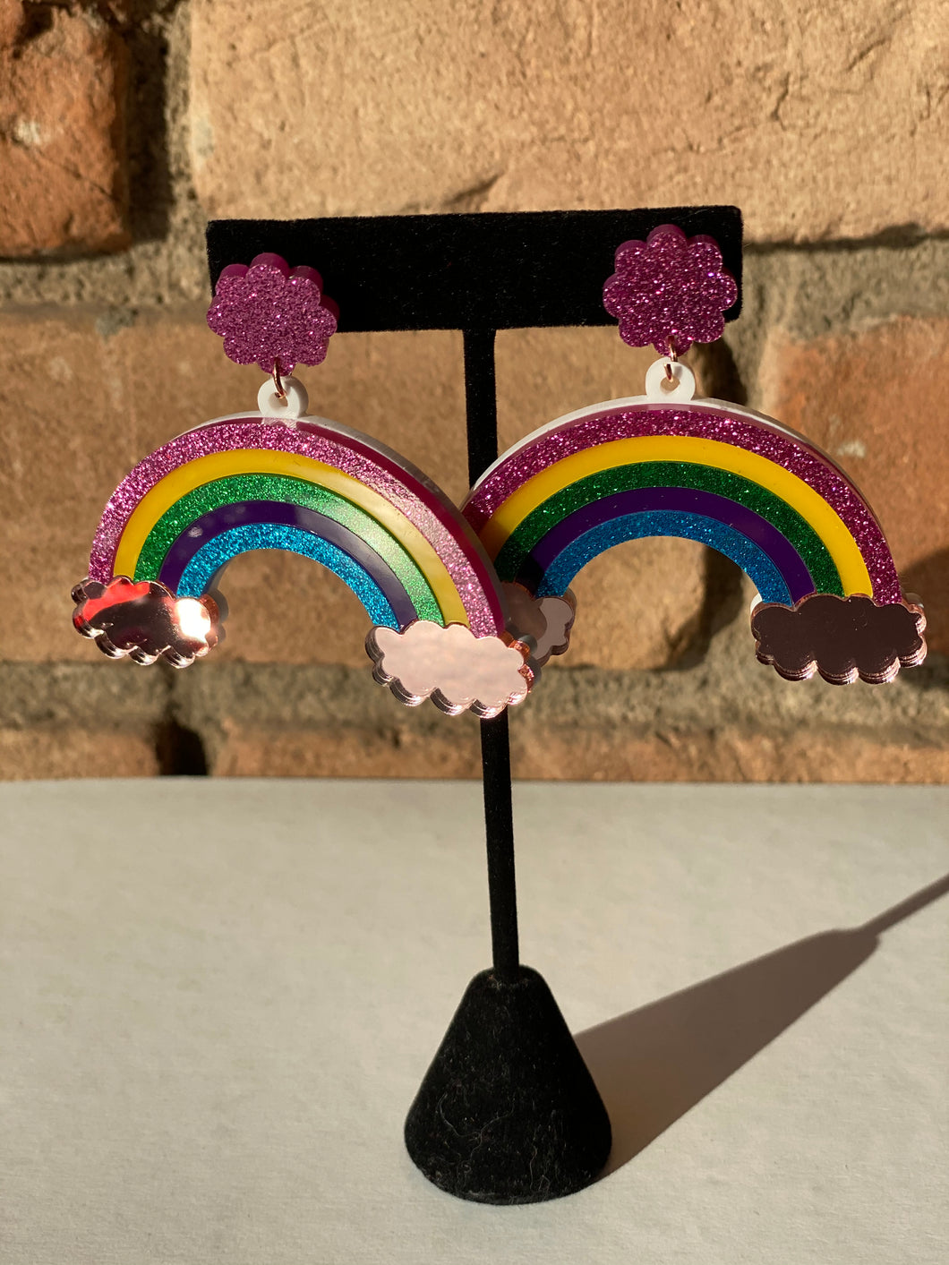 Pink Cloud Rainbow Acrylic Statement Earrings