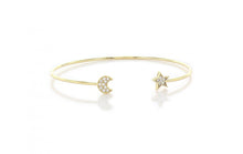 Load image into Gallery viewer, Moon and Star Dainty Adjustable Bangle Bracelet
