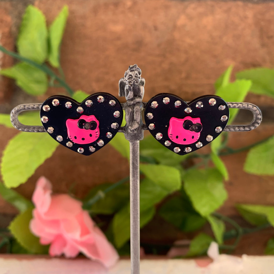 Hello Kitty Pink and Black Heart Stud Earrings