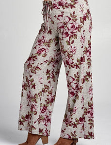 Gray and Mauve Floral Print Palazzo Pants- Last One!