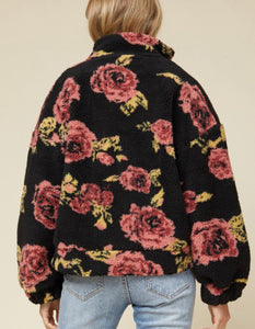 Black Floral Sherpa CottageCore Jacket