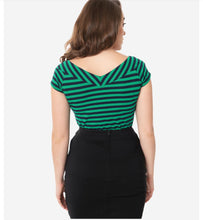 Load image into Gallery viewer, Green and Navy Striped Deena Top
