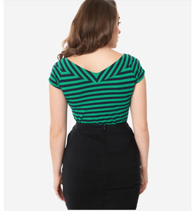 Green and Navy Striped Deena Top