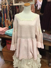 Load image into Gallery viewer, Pink Sweater Top with Bell Sleeves and Lace Accents
