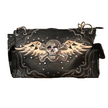 Load image into Gallery viewer, Black Skull with Wings Shoulder Purse

