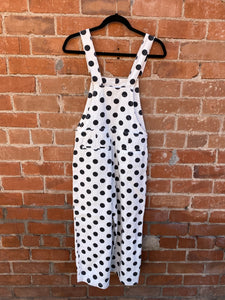 White and Black Polka Dot Overalls- Size Small LAST ONE