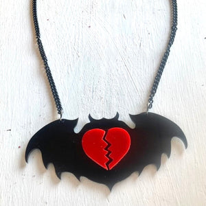 Bat with Broken Heart Acrylic Necklace
