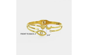 Open Front Evil Eye, Moon, and Heart Bangle Bracelet- More Finishes Available!