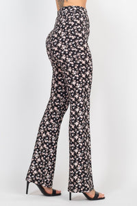 Black and Pink Floral Crop Top and Bell Bottom Knit Pants Set