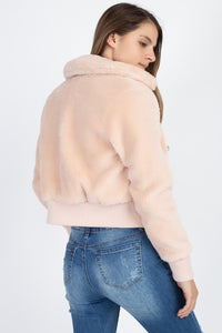 faux fur cropped jacket blush pink