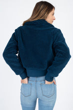 Load image into Gallery viewer, teal cropped faux fur bomber jacket
