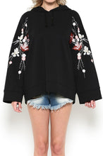Load image into Gallery viewer, Rosy Floral Patch Black Hoodie Sweater
