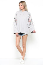 Load image into Gallery viewer, Rosy Floral Patch Gray Hoodie Sweater
