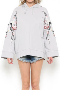 Rosy Floral Patch Gray Hoodie Sweater