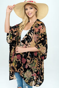 Dark Floral Velvet Burnout Kimono