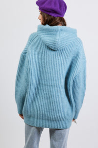 Light Blue Fluffy Oversized Knit Hoodie